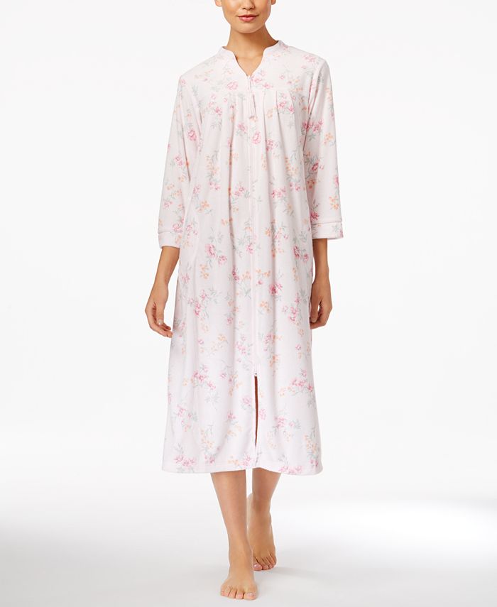 Miss Elaine Printed StretchTerry ZipFront Long Robe Macy's