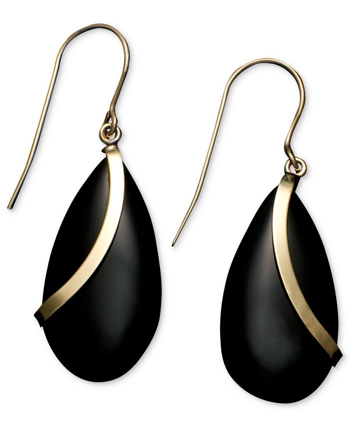 Macy's - 14k Gold Earrings, Onyx Teardrops