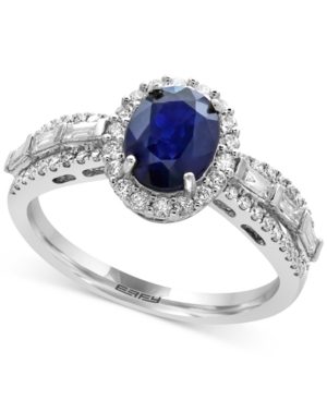 image of Effy Royale Bleu Sapphire (1-3/8 ct. t.w.) and Diamond (1/2 ct. t.w.) Ring in 14k White Gold, Created for Macy-s