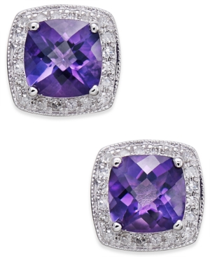 image of Amethyst (1-5/8 ct. t.w.) and Diamond (1/6 ct. t.w.) Stud Earrings in 14k White Gold
