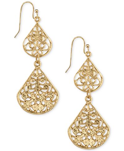 2028 Gold-Tone Filigree Double Drop Earrings