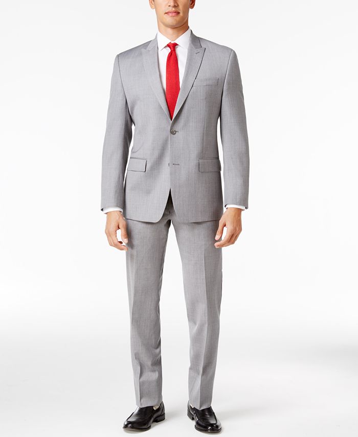 Michael Kors Men's Classic-Fit Light Gray Sharkskin Peak Lapel Suit ...