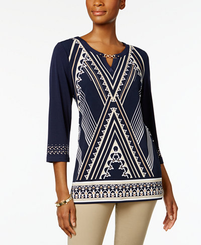 JM Collection Petite Printed Hardware Tunic, Only At Macy's Macy's