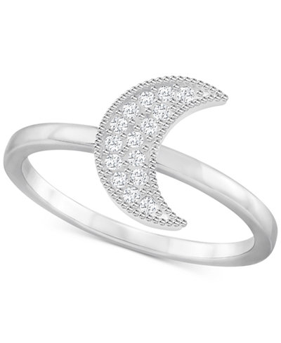 Swarovski Silver-Tone Pavé Moon Ring
