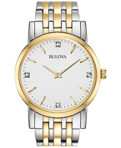 Bulova Men's Diamond Accent Two-Tone Stainless Steel Bracelet Watch 38mm 98D114