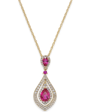image of Certified Ruby (1-1/4 ct. t.w.) and Diamond (1/2 ct. t.w.) Pendant Necklace in 14k Gold(Also available in Emerald and Sapphire)