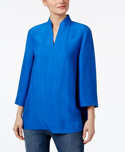 Eileen Fisher Silk Split-Neck Top
