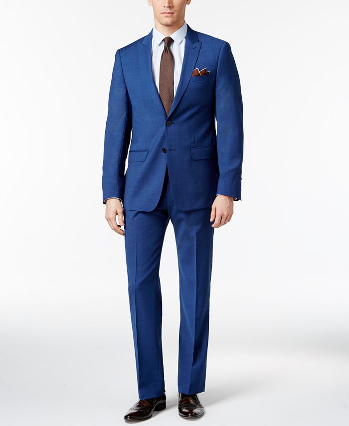 Calvin Klein Men's Slim Fit High Blue Pindot Suit & Reviews - Suits ...