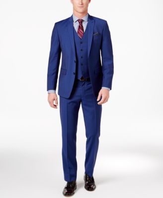 Tallia - Men's Slim-Fit Blue Stripe Vested Suit