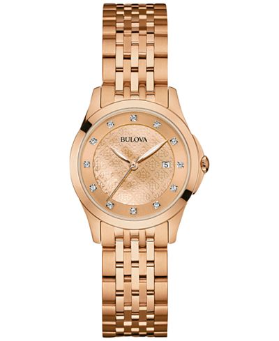 Bulova Women's Diamond Accent Rose Gold-Tone Stainless Steel Bracelet Watch 27mm 97P112
