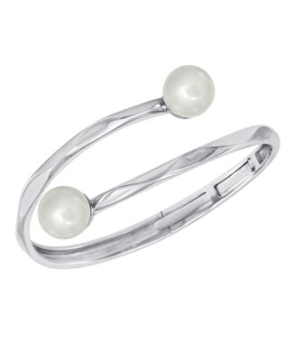 Majorica - Pearl Bracelet, Sterling Silver Organic Man Made Pearl Ripple Bangle