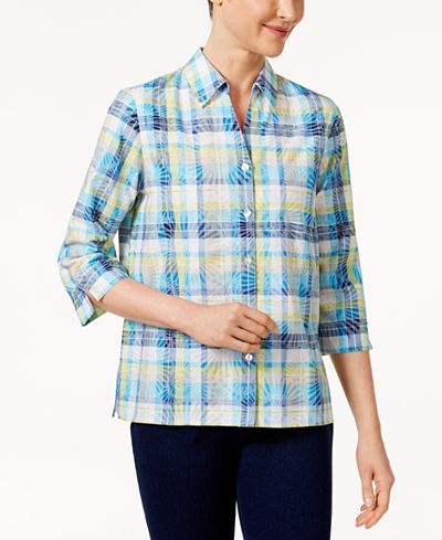 Alfred Dunner Scenic Route Plaid Burnout Shirt