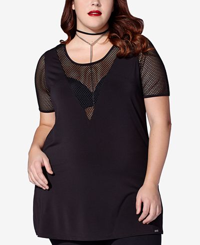 MBLM by Tess Holliday Trendy Plus Size Mesh-Inset Tunic