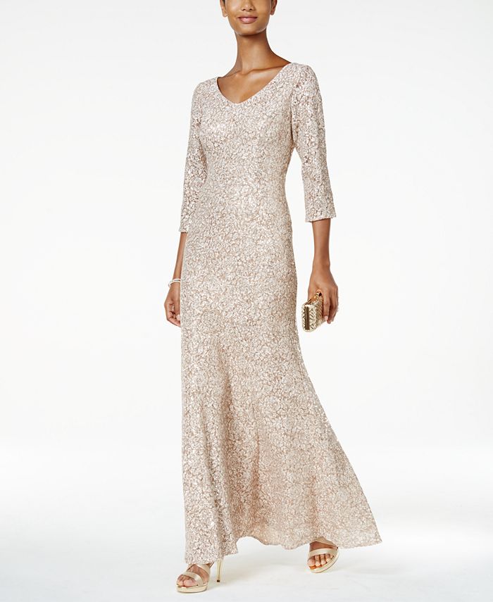 Alex Evenings Sequined Floral Lace Gown - Macy's