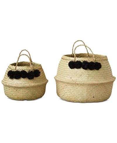Set of 2 Round Wicker Collapsible Baskets