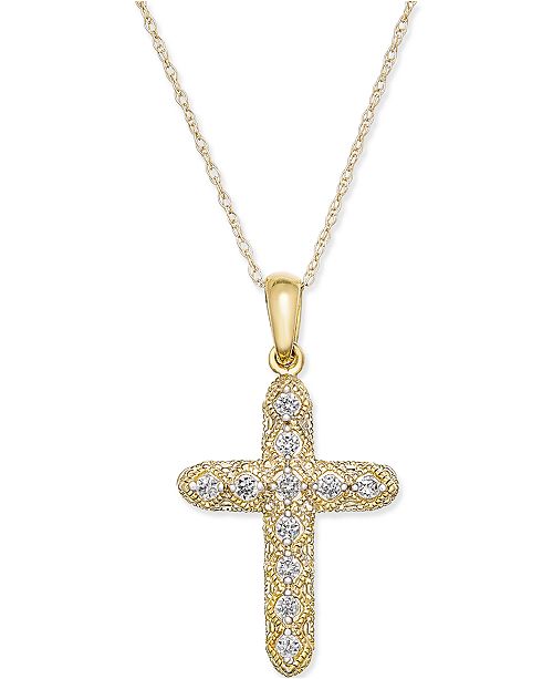 Macy's Diamond Cross Pendant Necklace (1/7 ct. t.w.) in 14k Gold & Reviews Necklaces Jewelry