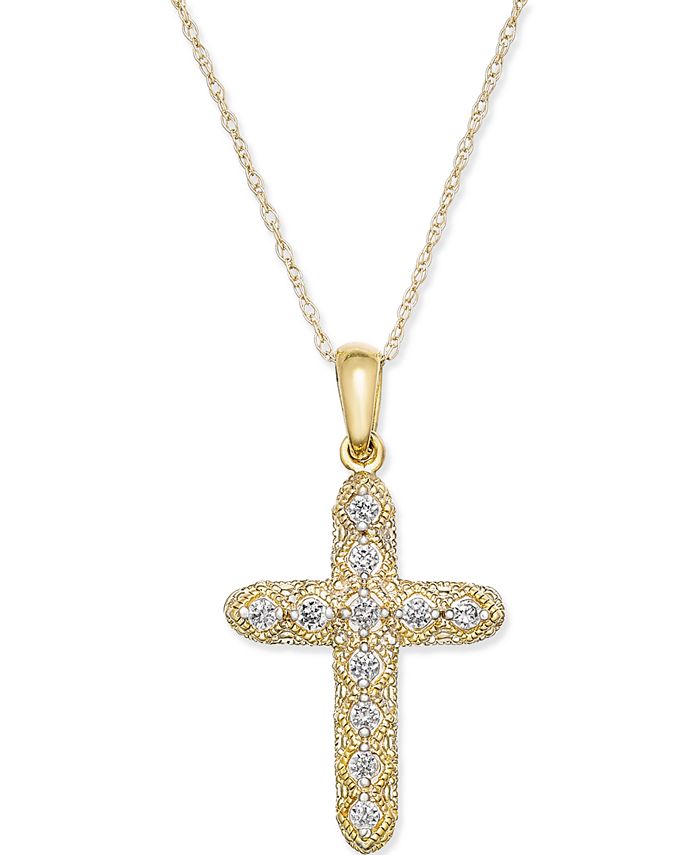 Macy's Diamond Cross Pendant Necklace (1/7 ct. t.w.) in 14k Gold - Macy's