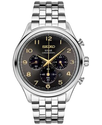 seiko men's solar chronograph stainless steel bracelet watch