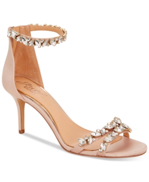 image of Jewel Badgley Mischka Caroline Embellished Ankle-Strap Evening Sandals Women-s Shoes