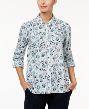 Charter Club Linen Printed Blouse, Only at Macys