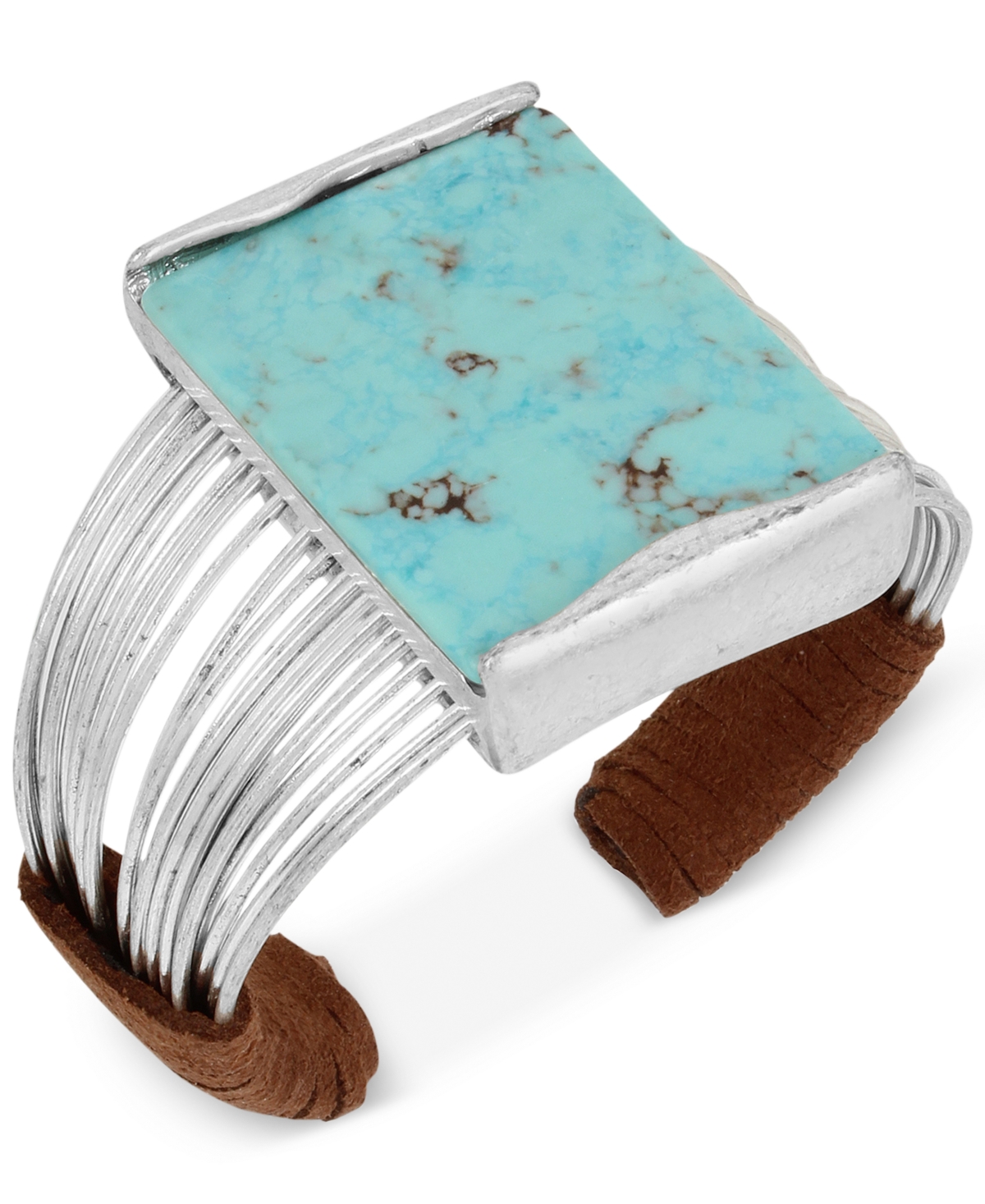 Silver-Tone Turquoise-Look Suede-Wrapped Cuff Bracelet - Silver