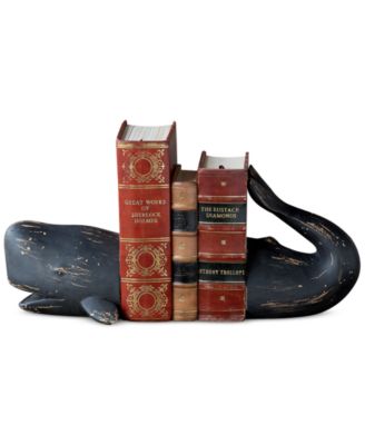Decorative Distressed Resin Whale Bookends, Black, Set of 2