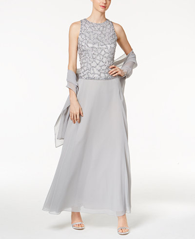 J Kara Sequined Mock 2-Pc. Gown and Shawl