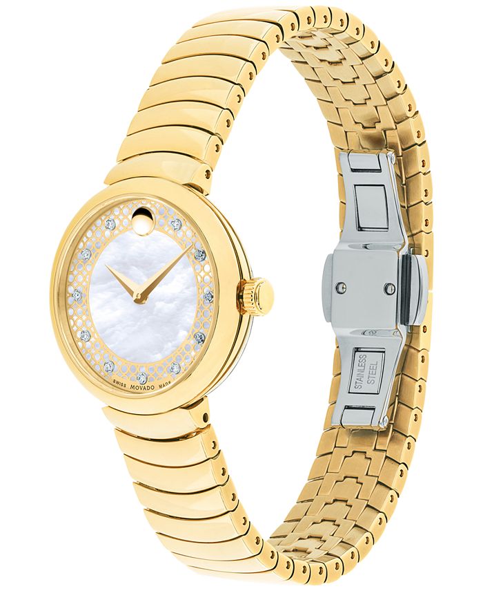 Movado Women's Swiss Myla Diamond-Accent Gold-Tone PVD Stainless Steel ...