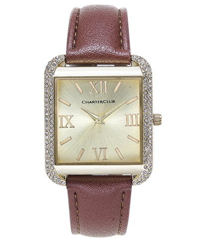 Charter Club Women's Gold-Tone Brown Faux Leather Bracelet Watch 32mm, Only at Macy's