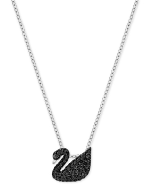image of Swarovski Two-Tone Black Pave Iconic Swan Pendant Necklace