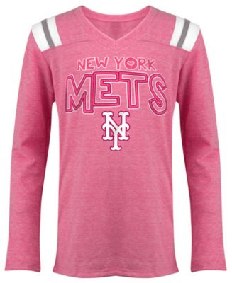 5th & Ocean New York Mets Heart Pink Long Sleeve T-Shirt, Girls (4