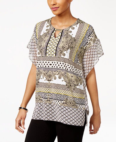 JM Collection Petite Printed Keyhole Tunic, Only at Macy's