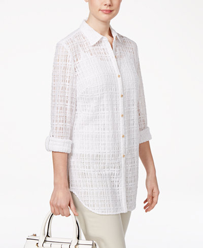 JM Collection Petite Windowpane Shirt, Only at Macy's
