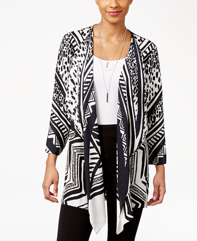 JM Collection Petite Printed Draped Cardigan, Only at Macy's