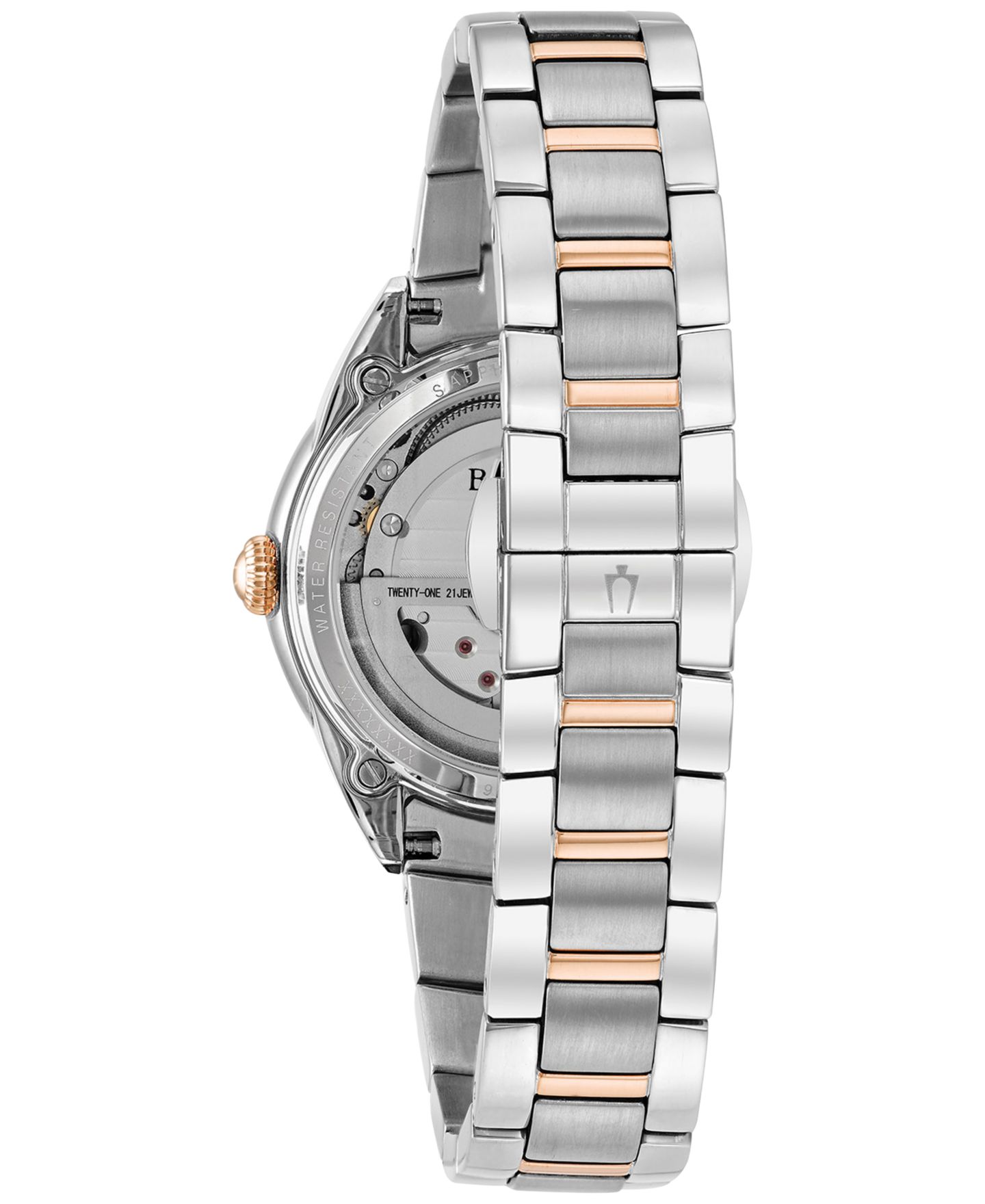Женские часы Bulova Automatic Diamond Accent Two-Tone Stainless Steel Bracelet Watch 34mm 98P170 — фото 3