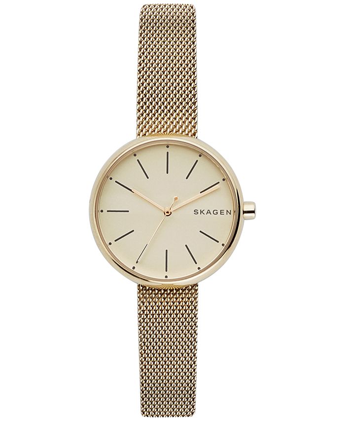 Skagen Women's Signature Gold-Tone Stainless Steel Mesh Bracelet Watch ...