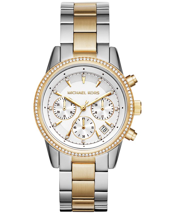 Michael Kors Women's Chronograph Two-Tone Stainless Steel Bracelet Watch 37mm Reviews Macy's