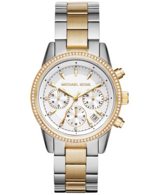 Michael Kors Women's Chronograph Two-Tone Stainless Steel Bracelet Watch 37mm Reviews Macy's