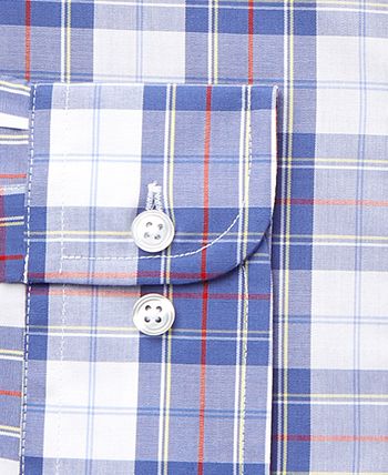 Club Room Mens Classic Regular Fit Wrinkle Resistant Plaid Dress Shirt White Size 15x32x33