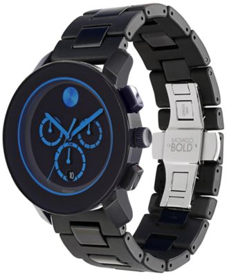 Movado Men's Swiss Chronograph Bold Large Black Polyurethane Bracelet ...