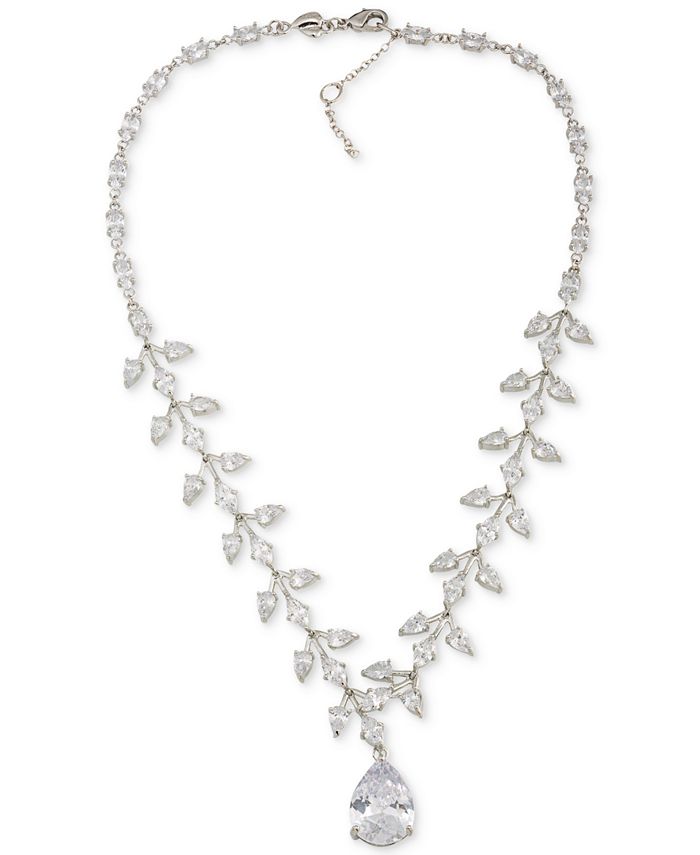 Carolee Silver-Tone Crystal Teardrop Statement Necklace - Macy's
