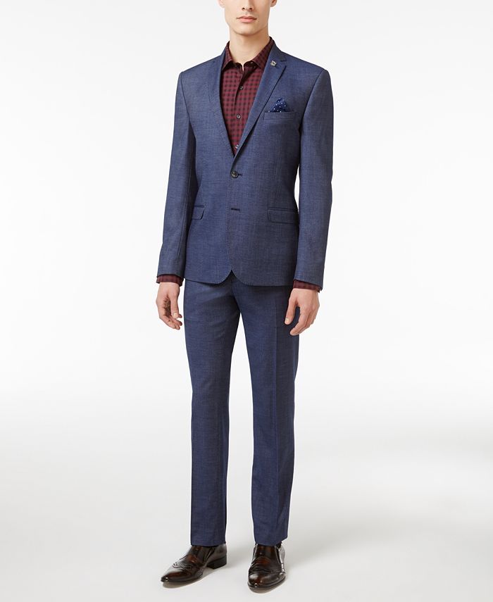 Nick Graham Men's Slim Fit Stretch Blue Denim Suit - Macy's