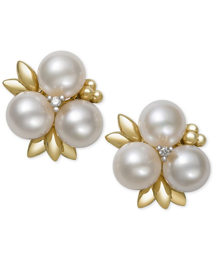 Belle de Mer Cultured Freshwater Pearl (6mm) and Diamond Stud Earrings ...