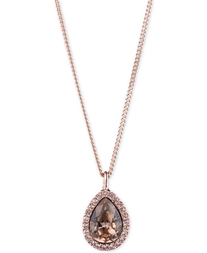 Givenchy - Pav&eacute; & Stone Pear Pendant Necklace, 16" + 3" extender