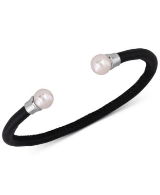 Majorica - Silver-Tone Imitation Pearl Leather Cuff Bracelet