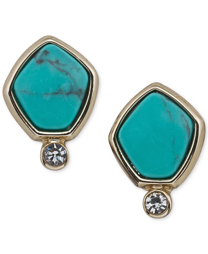 Lauren Ralph Lauren Gold-Tone Pavé & Blue Stone Stud Earrings - Macy's