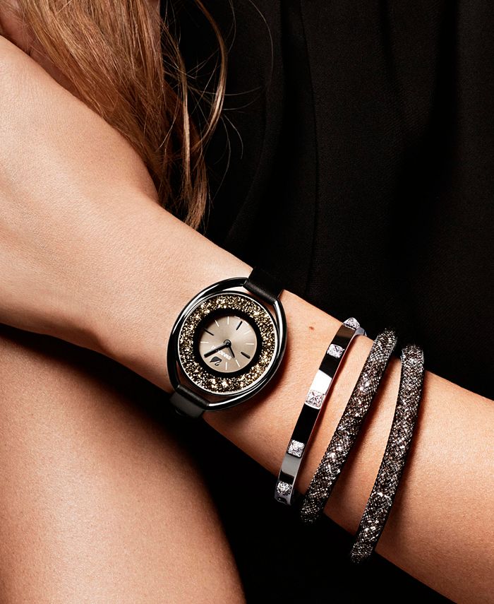 Swarovski Uptown Black Dial Black Leather Strap Watch for Women - 5547710