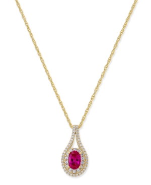 image of Certified Ruby (1/2 ct. t.w.) & Diamond (1/4 ct. t.w.) Pendant Necklace in 14k Gold (Also Emerald & Sapphire )