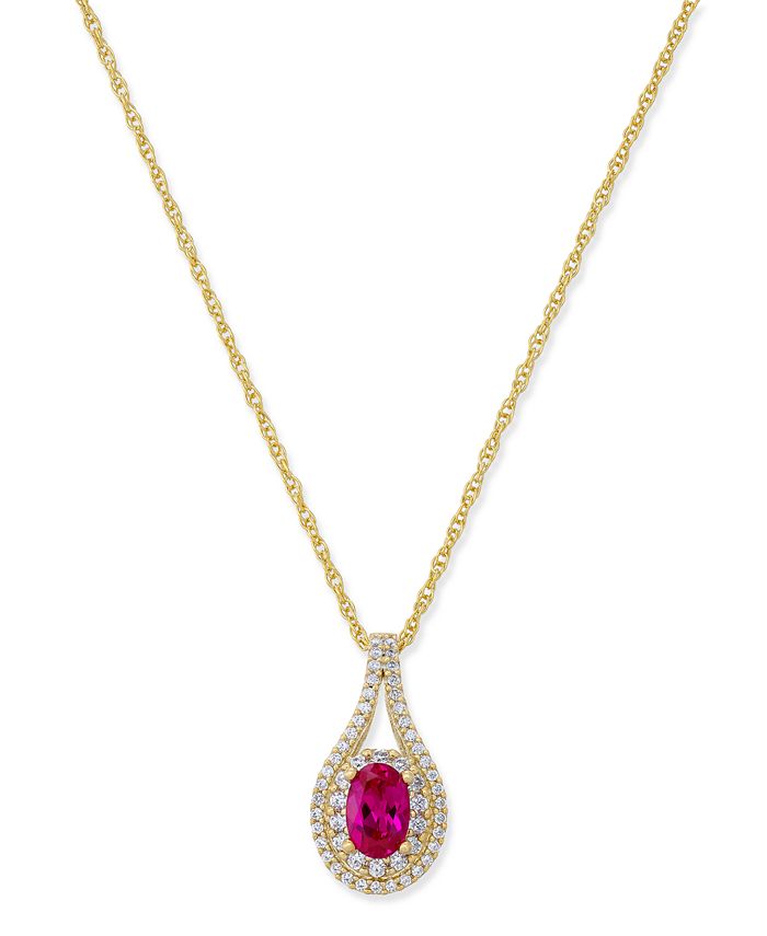 Macy's - Ruby (1/2 ct. t.w.) & Diamond (1/4 ct. t.w.) Pendant Necklace in 14k Gold (Also Emerald & Sapphire)