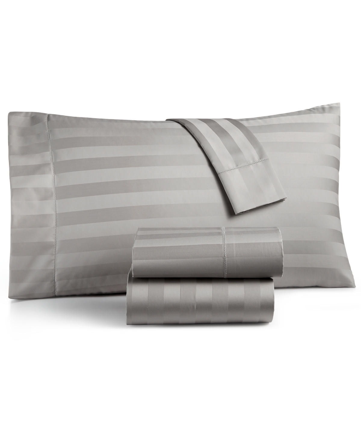 Charter Club Damask 1.5" Stripe 550 Thread Count 100% Cotton 3-pc. Sheet Set, Twin Xl, Created For Macy's Bedding In Smoke